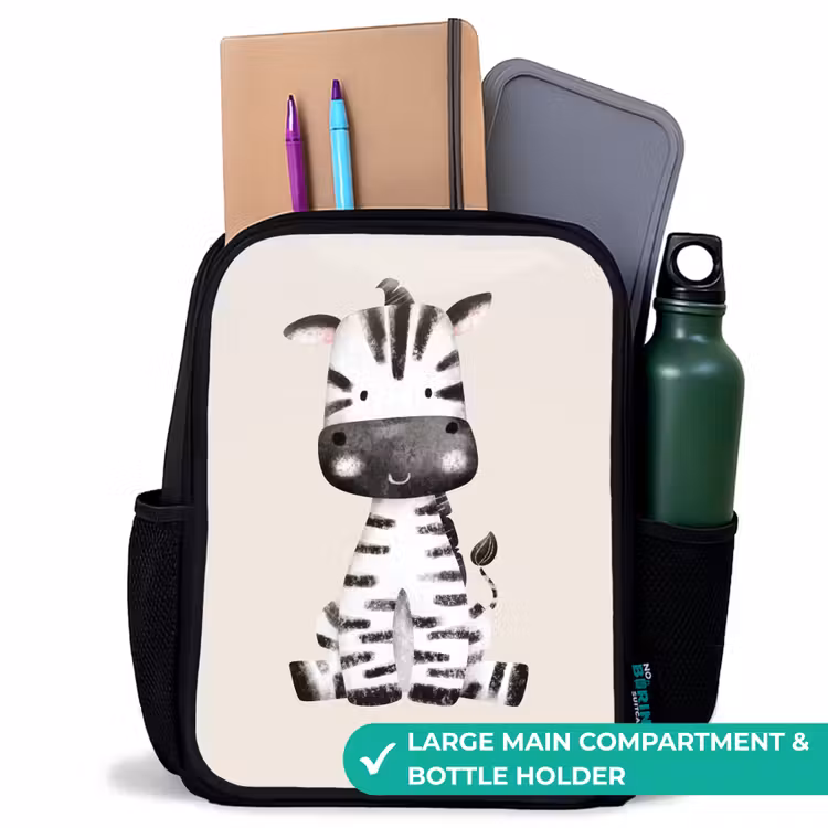 Kids backpack - Black - Zebra portrait drawing with beige background — 10