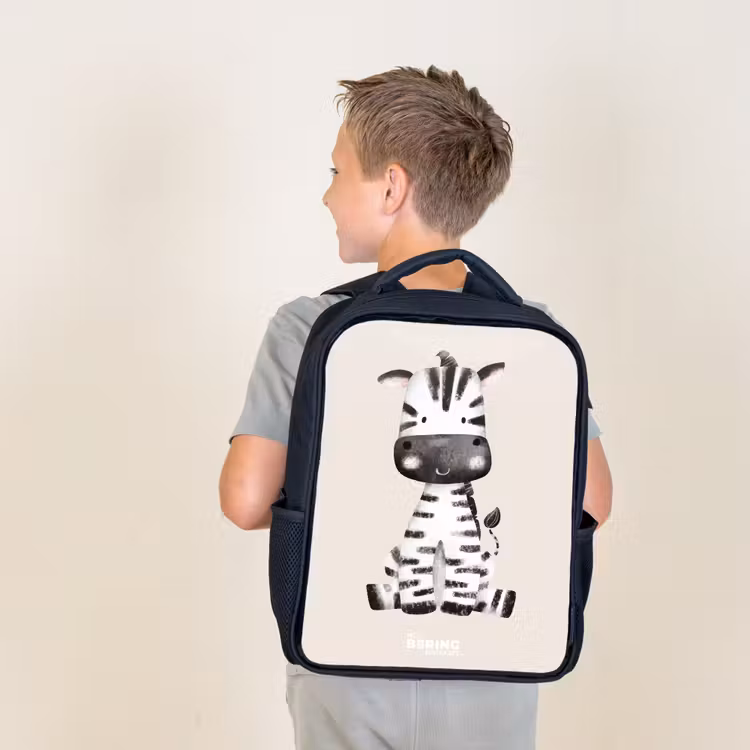 Kids backpack - Black - Zebra portrait drawing with beige background — 2
