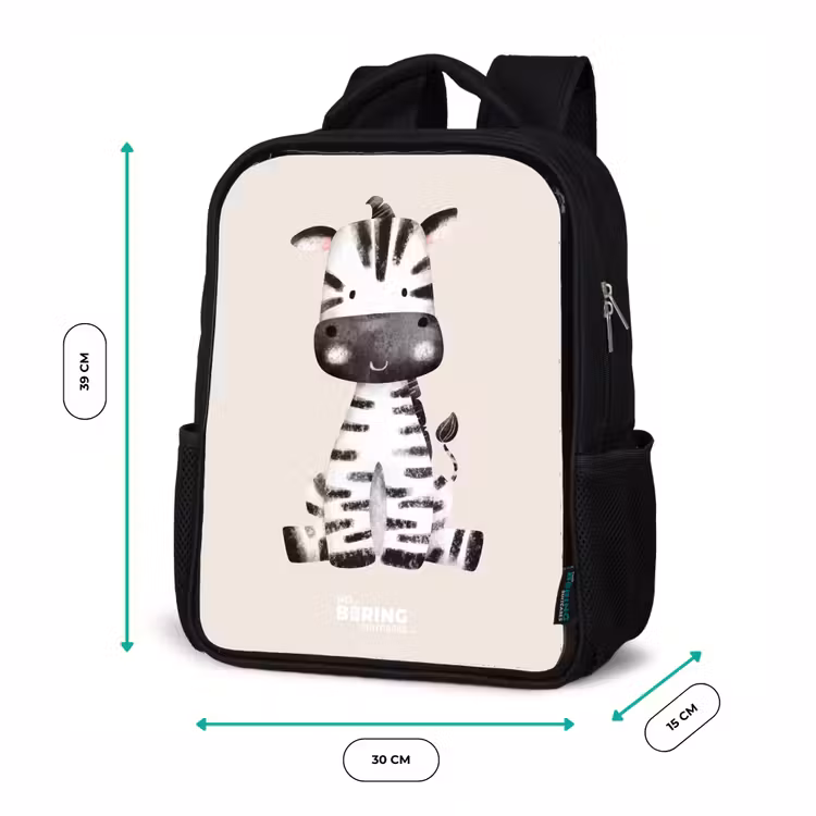 Kids backpack - Black - Zebra portrait drawing with beige background — 8