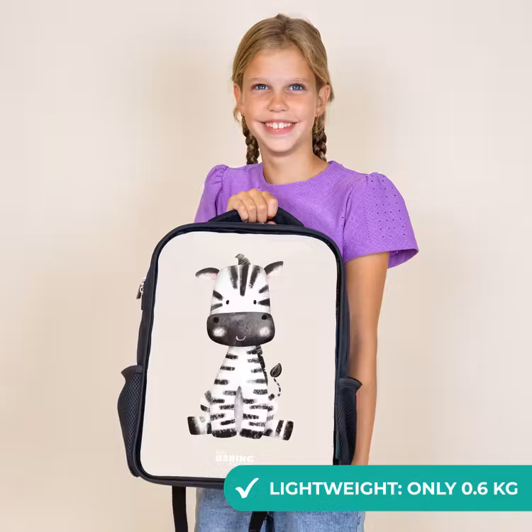 Kids backpack - Black - Zebra portrait drawing with beige background — 9