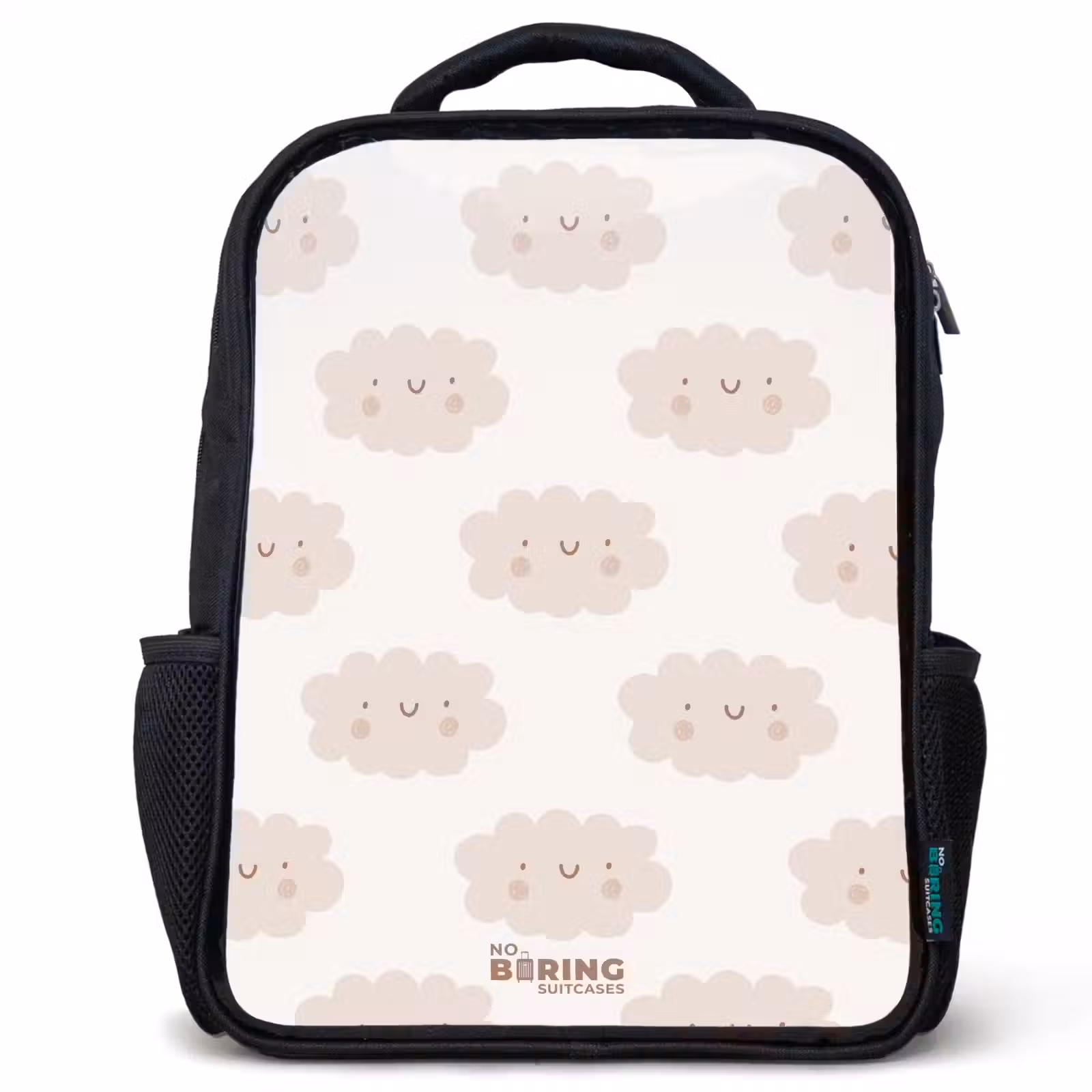 Kids backpack - Black - Cheerful clouds with faces on cream background — 1