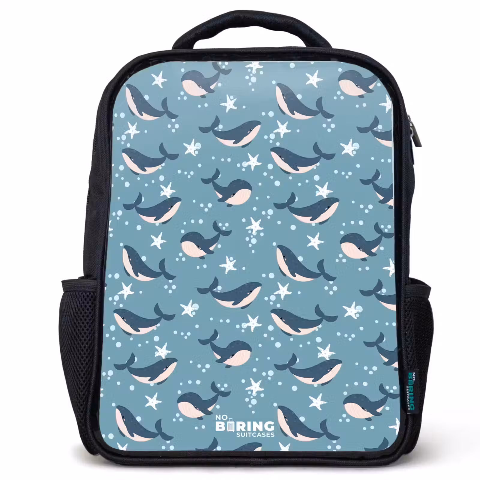 Kids backpack - Black - Dark blue whale pattern with starfish — 1