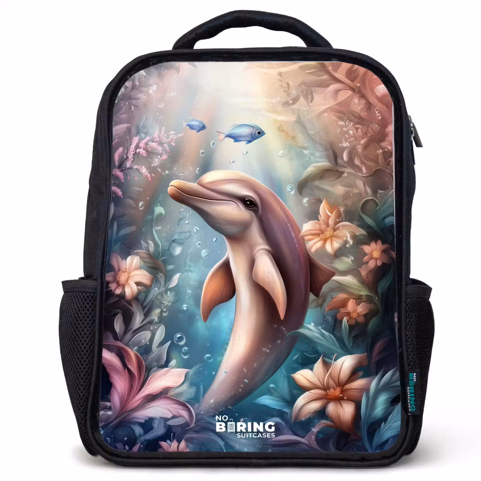 Kids backpack - Black - Dolphin and fish in underwater flower world — 1
