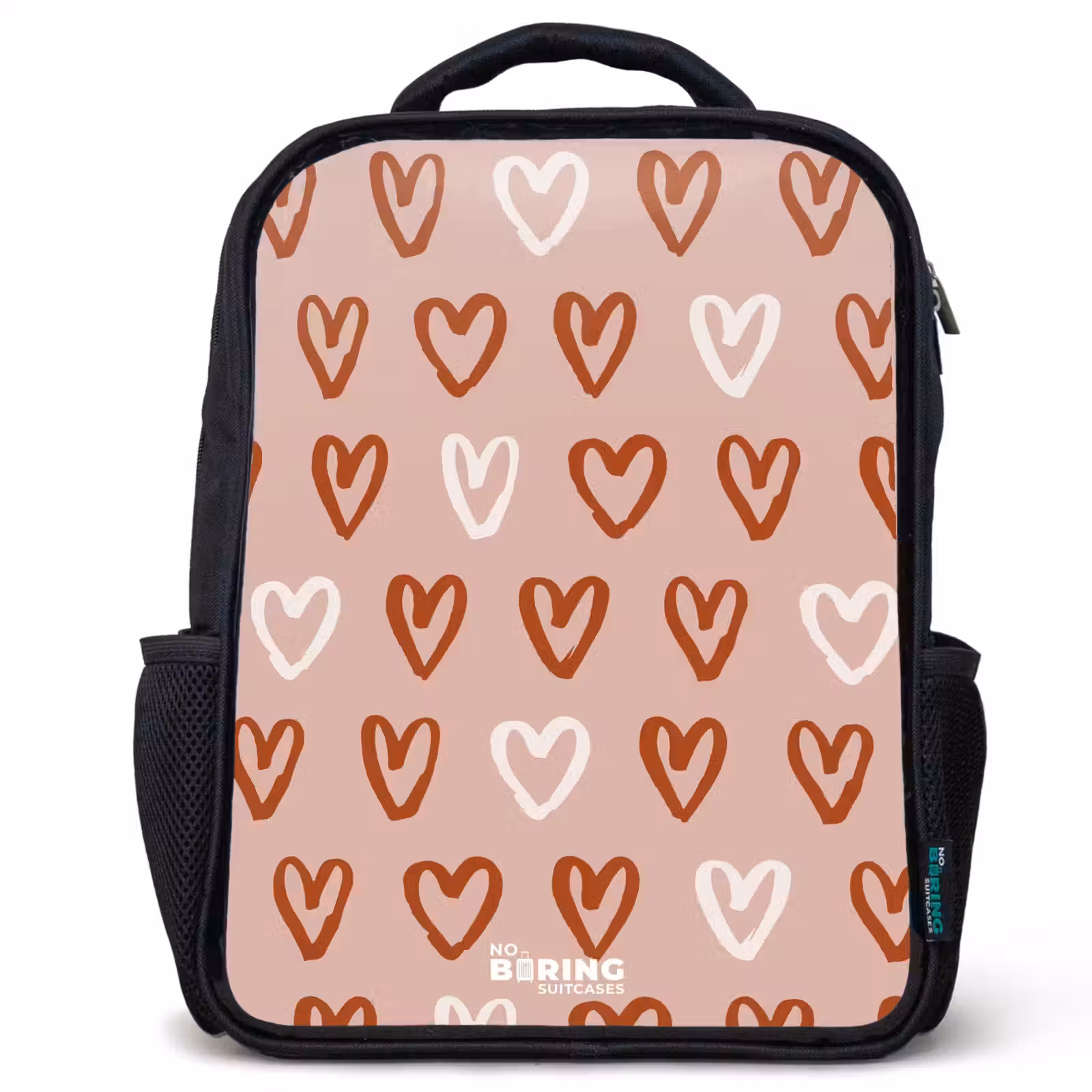 Kids backpack - Black - Heart pattern in pink and white — 1