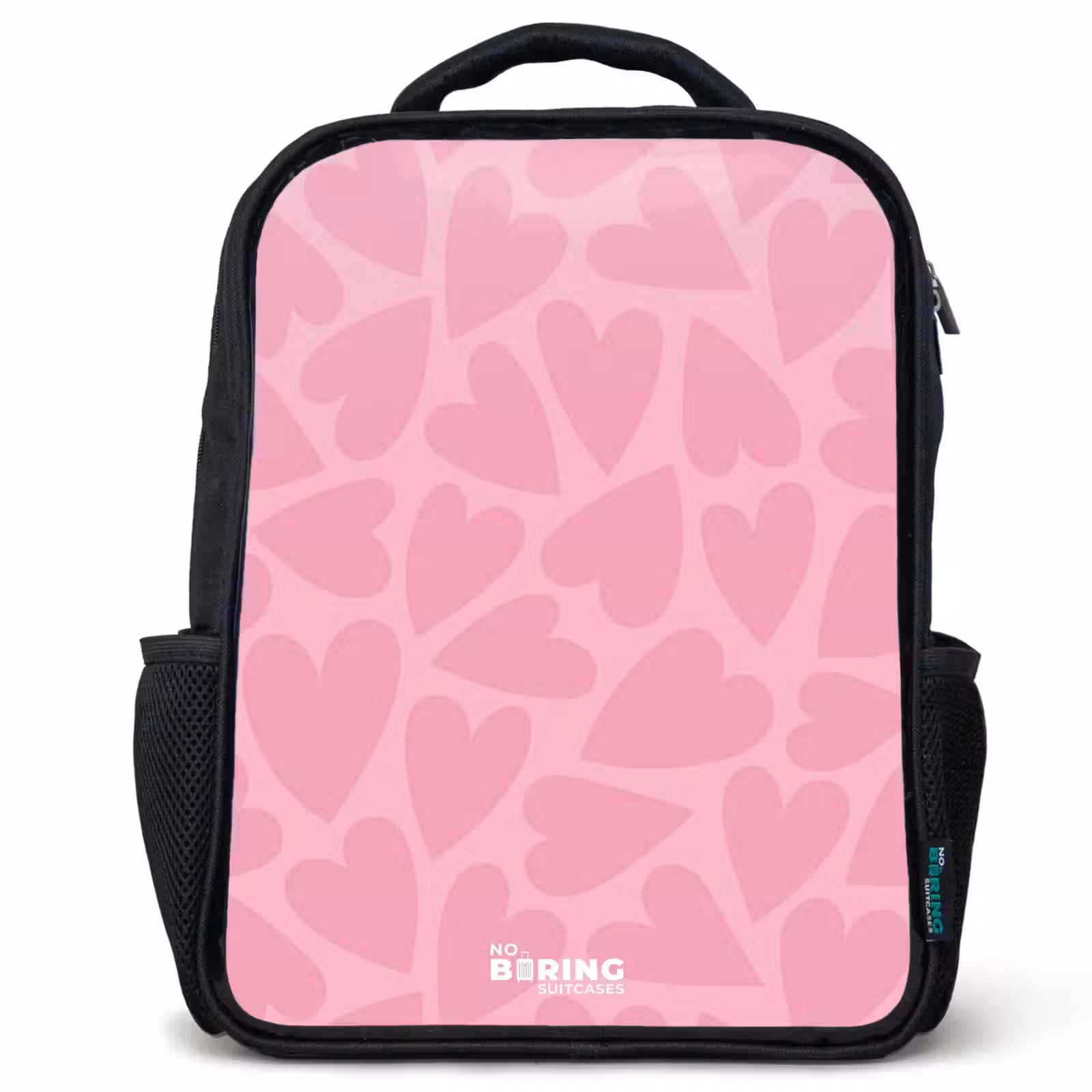 Kids backpack - Black - Pink hearts pattern — 1