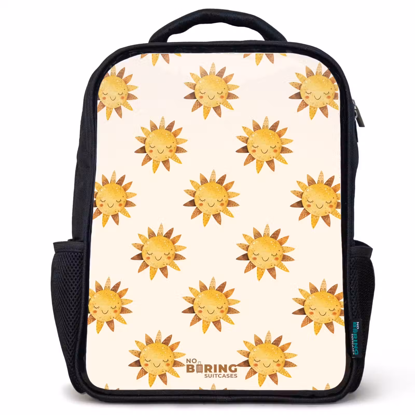 Kids backpack - Black - Smiling suns as a pattern on beige background — 1