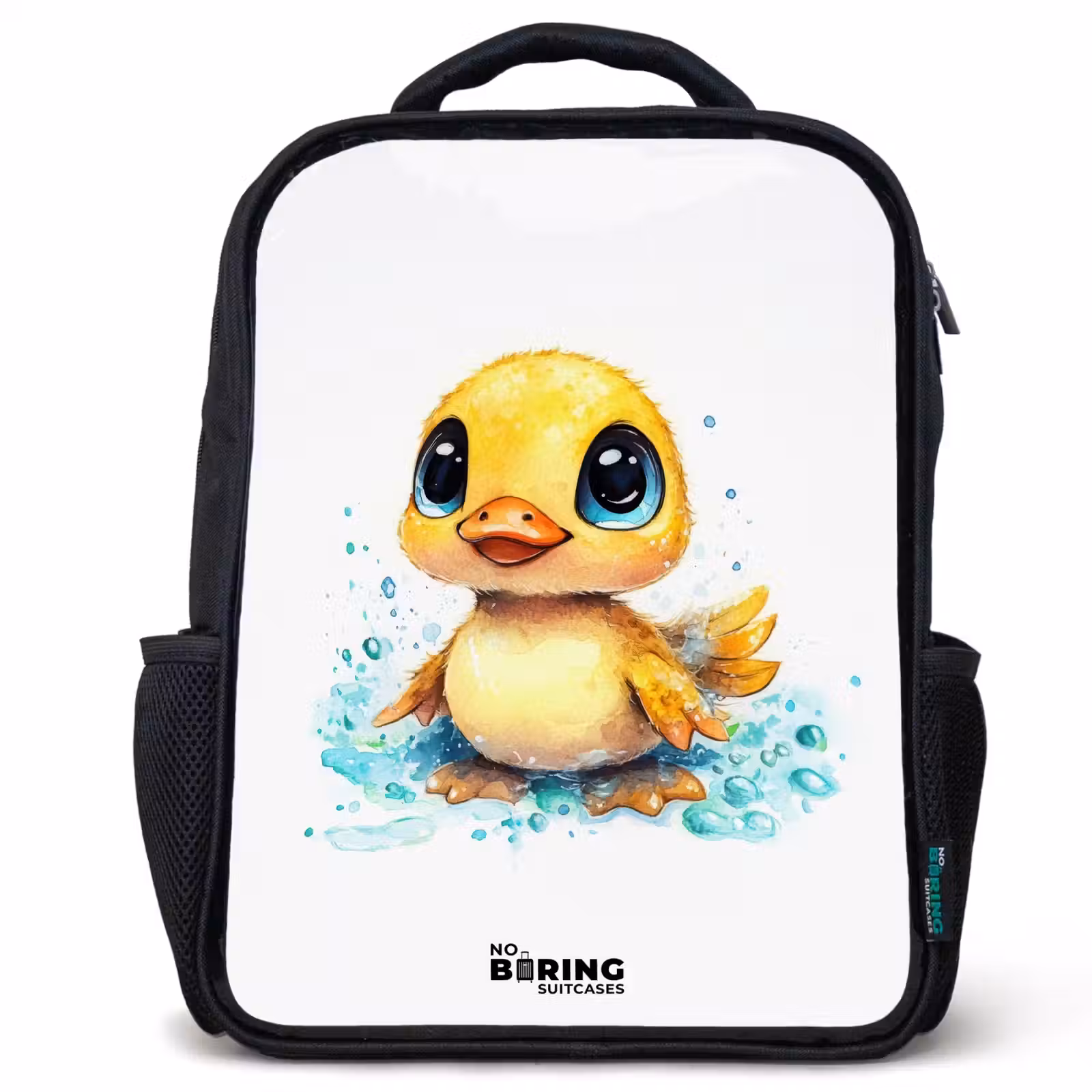 Kids backpack - Black - Sweet duckling with blue eyes and water splashes — 1