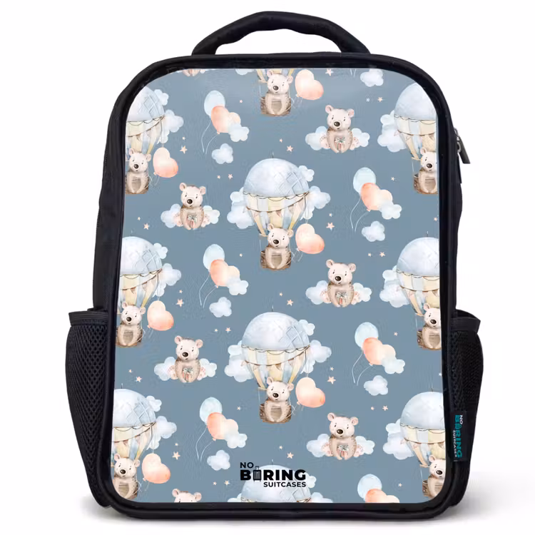 Kids backpack - Black - Bears in hot air balloons among clouds and balloons — 1