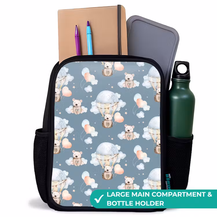 Kids backpack - Black - Bears in hot air balloons among clouds and balloons — 10