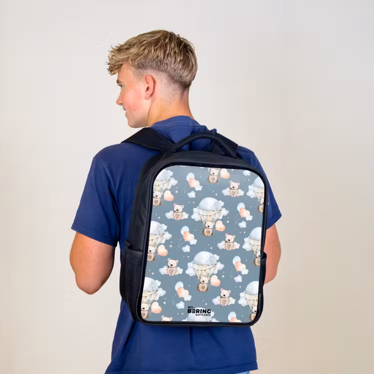 Kids backpack - Black - Bears in hot air balloons among clouds and balloons — 5