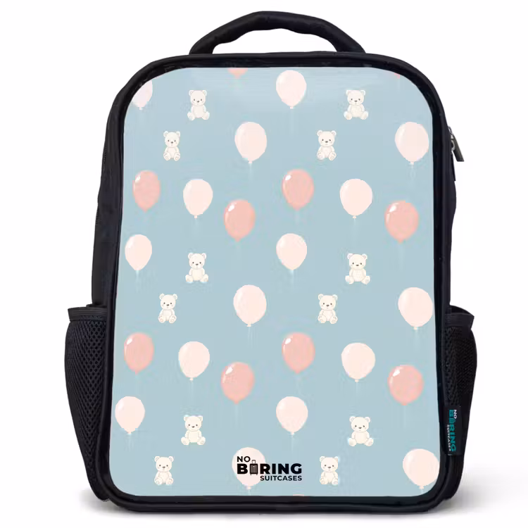 Kids backpack - Black - Bears in hot air balloons among clouds and balloons — 1