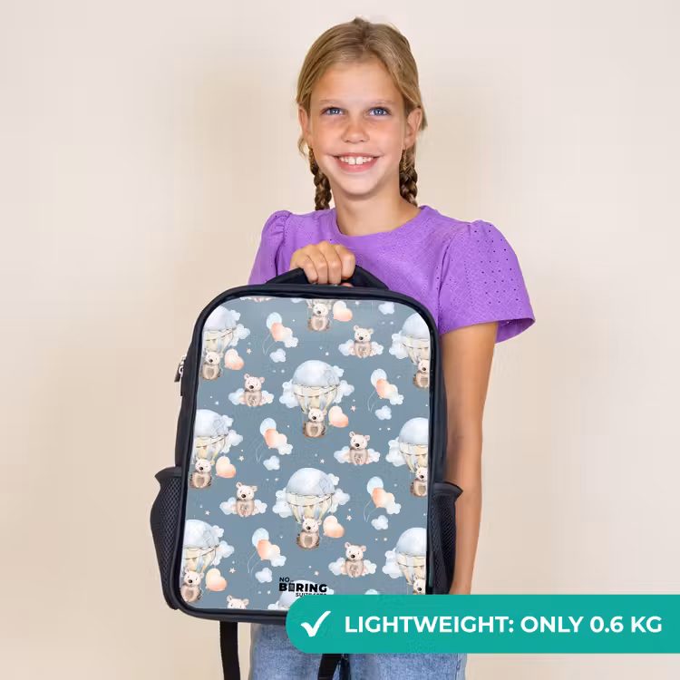Kids backpack - Black - Bears in hot air balloons among clouds and balloons — 9
