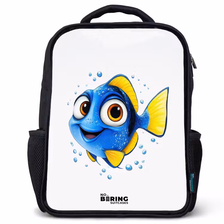 Kids backpack - Black - Blue fish with yellow fins and happy look — 1