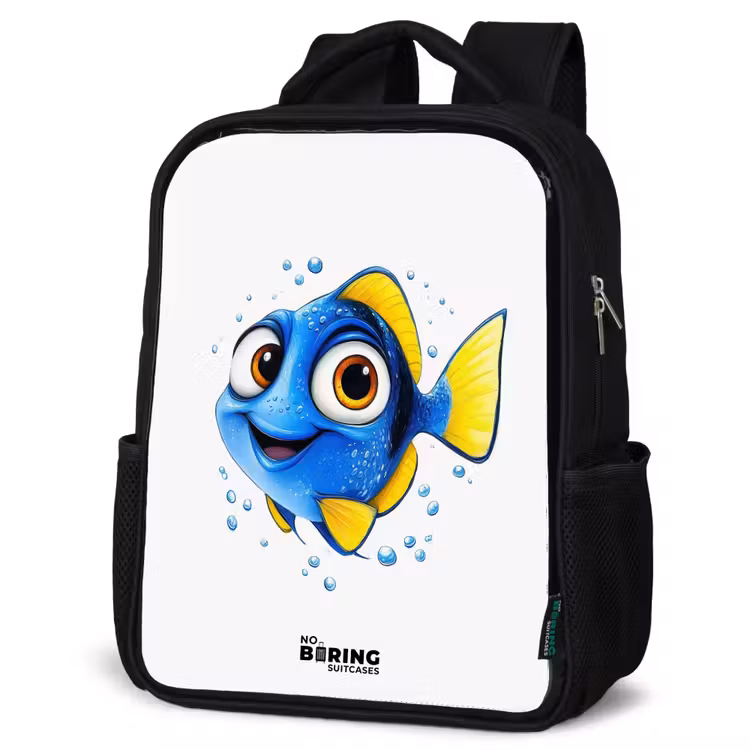 Kids backpack - Black - Blue fish with yellow fins and happy look — 6