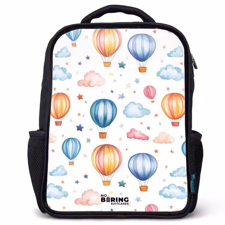 Kids backpack - Black - Colored hot air balloons with stars and clouds — 1