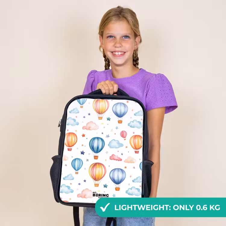 Kids backpack - Black - Colored hot air balloons with stars and clouds — 9