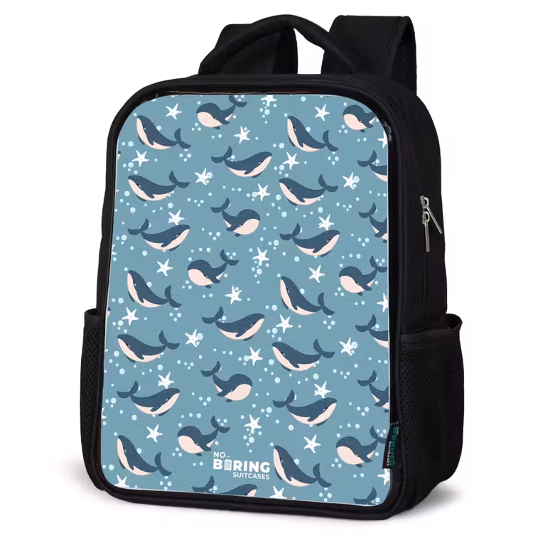 Kids backpack - Black - Dark blue whale pattern with starfish — 6