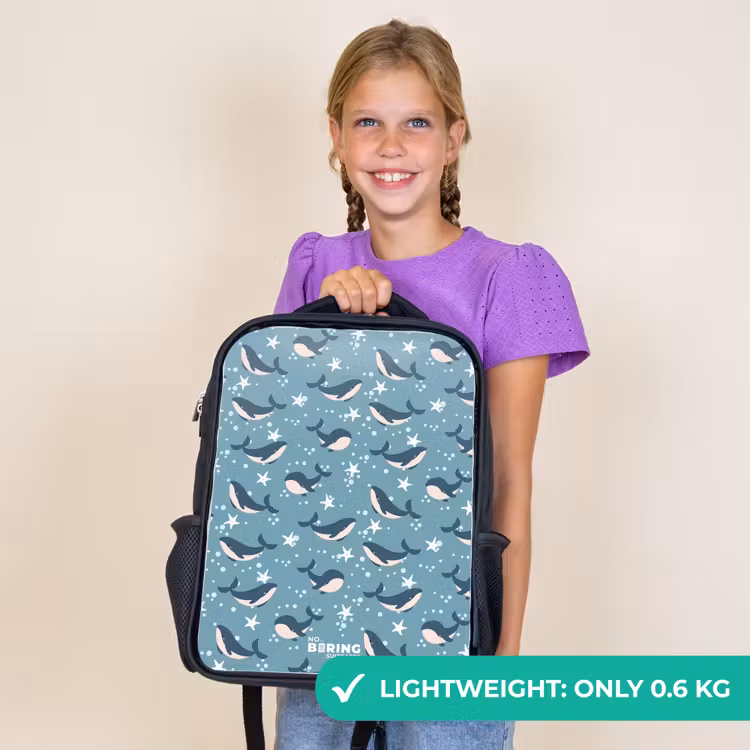Kids backpack - Black - Dark blue whale pattern with starfish — 9