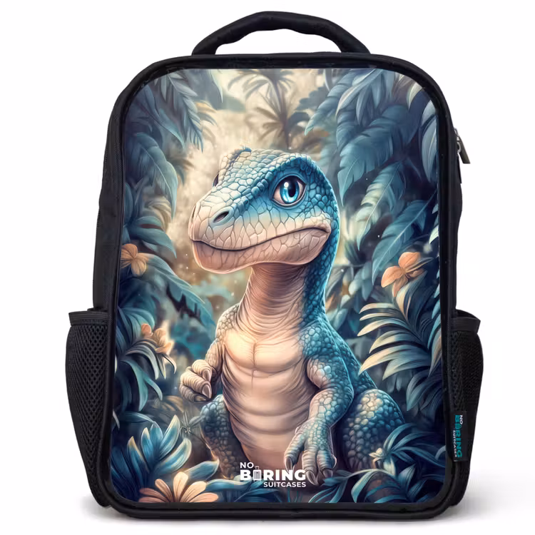Kids backpack - Black - Dino in mystical jungle with moonlight — 1
