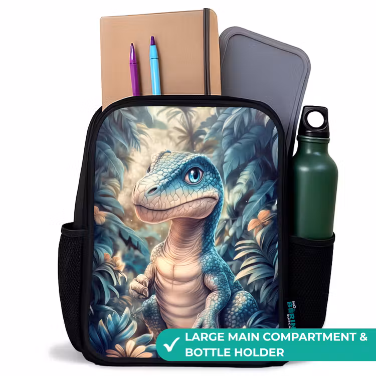Kids backpack - Black - Dino in mystical jungle with moonlight — 10