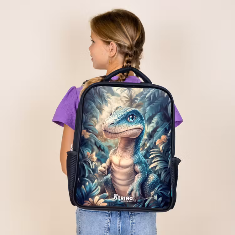 Kids backpack - Black - Dino in mystical jungle with moonlight — 4