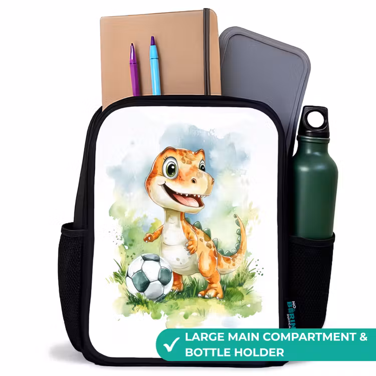 Kids backpack - Black - Dino with soccer in colorful field — 10