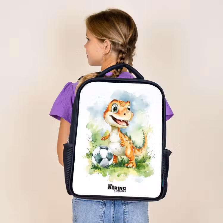 Kids backpack - Black - Dino with soccer in colorful field — 4
