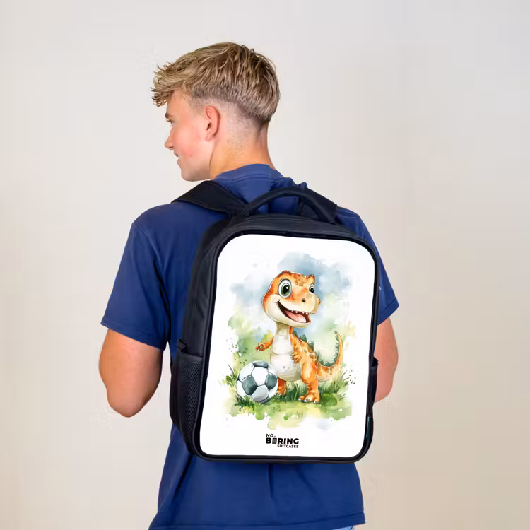 Kids backpack - Black - Dino with soccer in colorful field — 5