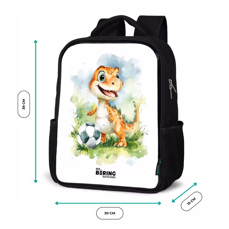 Kids backpack - Black - Dino with soccer in colorful field — 8