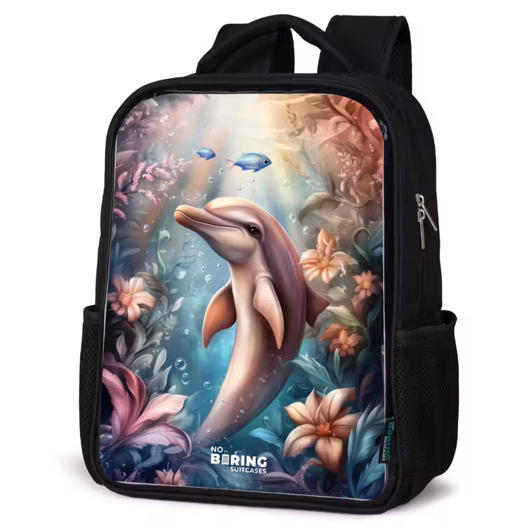 Kids backpack - Black - Dolphin and fish in underwater flower world — 6