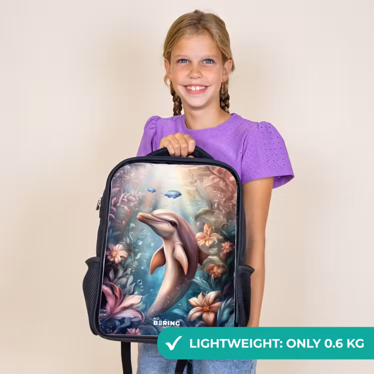 Kids backpack - Black - Dolphin and fish in underwater flower world — 9