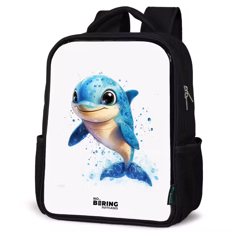 Kids backpack - Black - Happy dolphin with water drops on white — 6