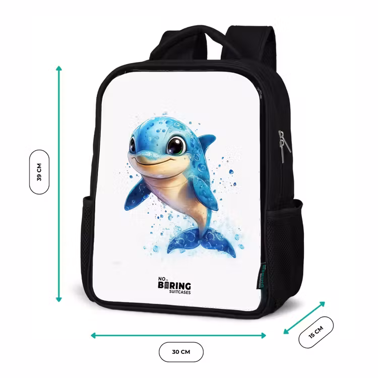 Kids backpack - Black - Happy dolphin with water drops on white — 8