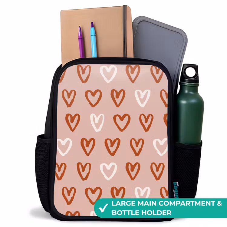 Kids backpack - Black - Heart pattern in pink and white — 10