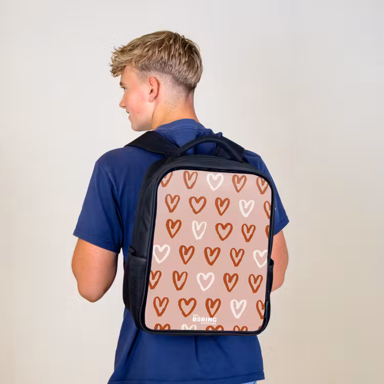 Kids backpack - Black - Heart pattern in pink and white — 5