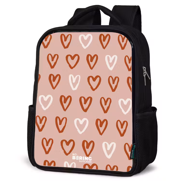 Kids backpack - Black - Heart pattern in pink and white — 6