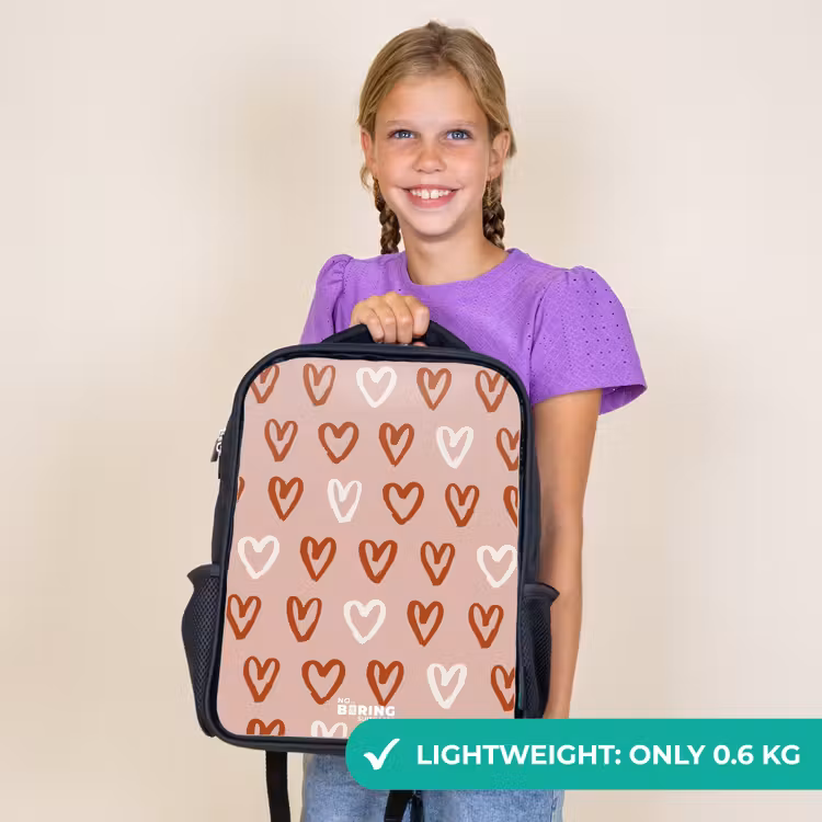 Kids backpack - Black - Heart pattern in pink and white — 9