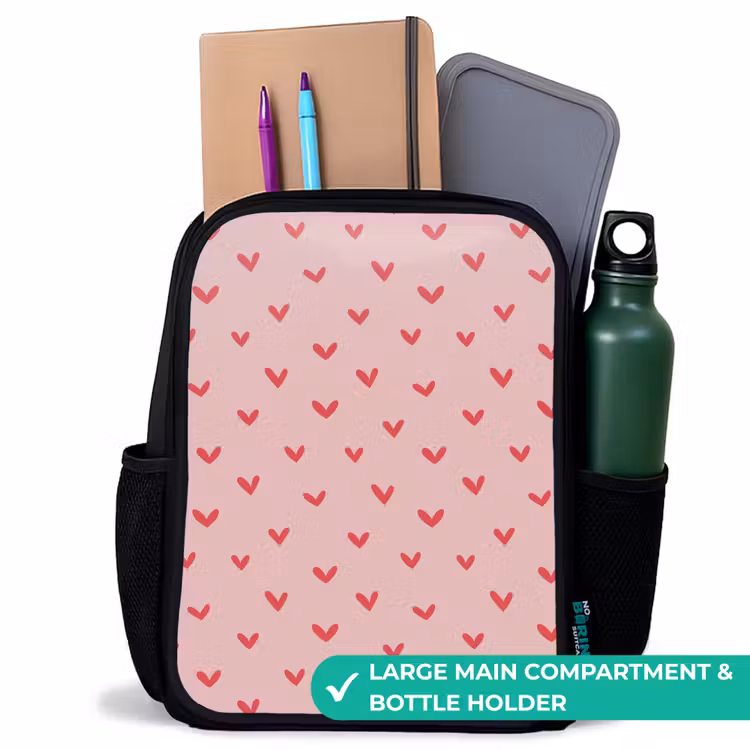 Kids backpack - Black - Heart pattern with pink colors — 10