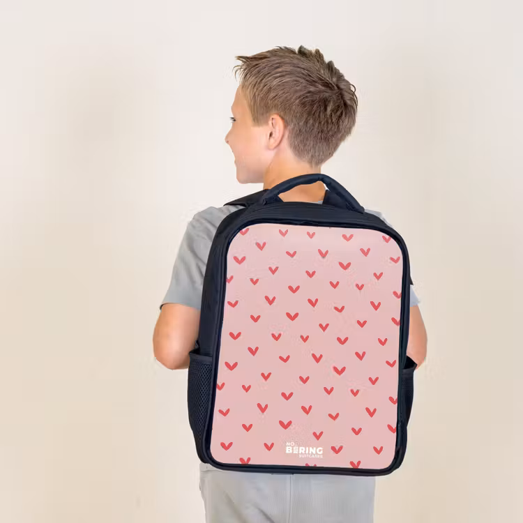 Kids backpack - Black - Heart pattern with pink colors — 2