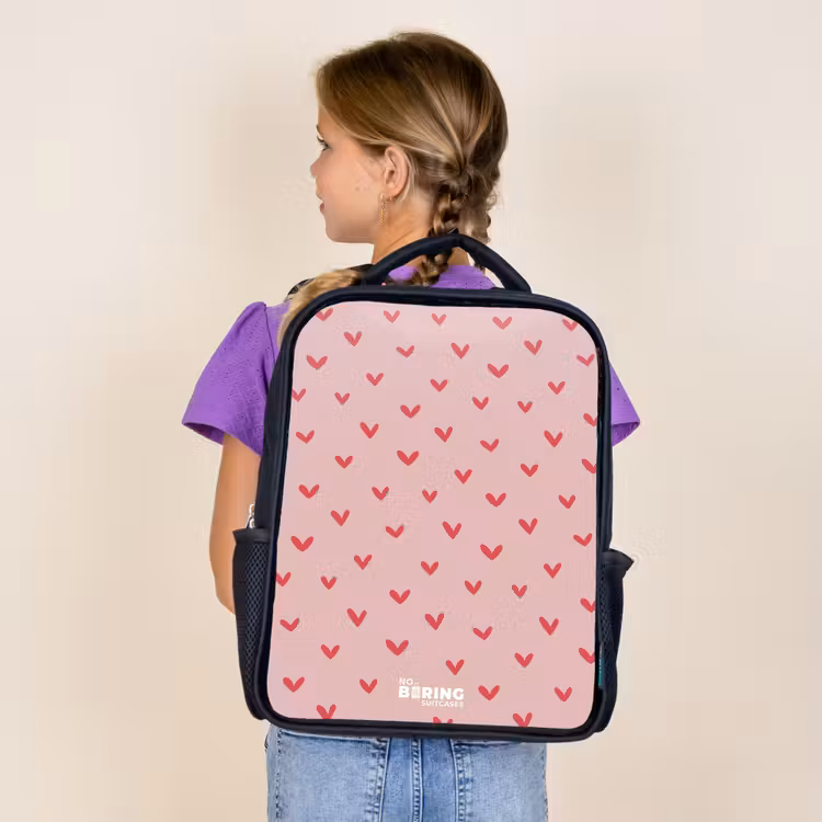 Kids backpack - Black - Heart pattern with pink colors — 4