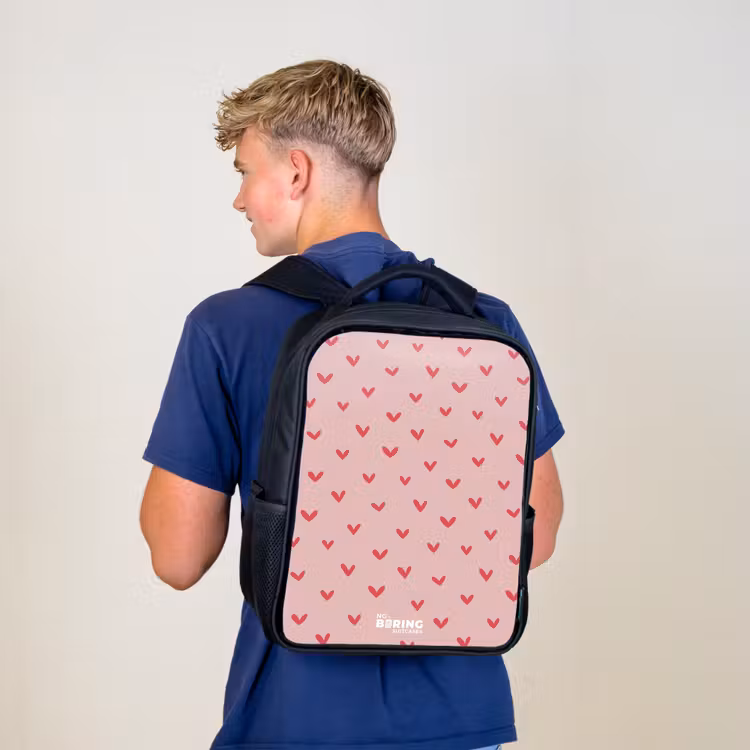 Kids backpack - Black - Heart pattern with pink colors — 5