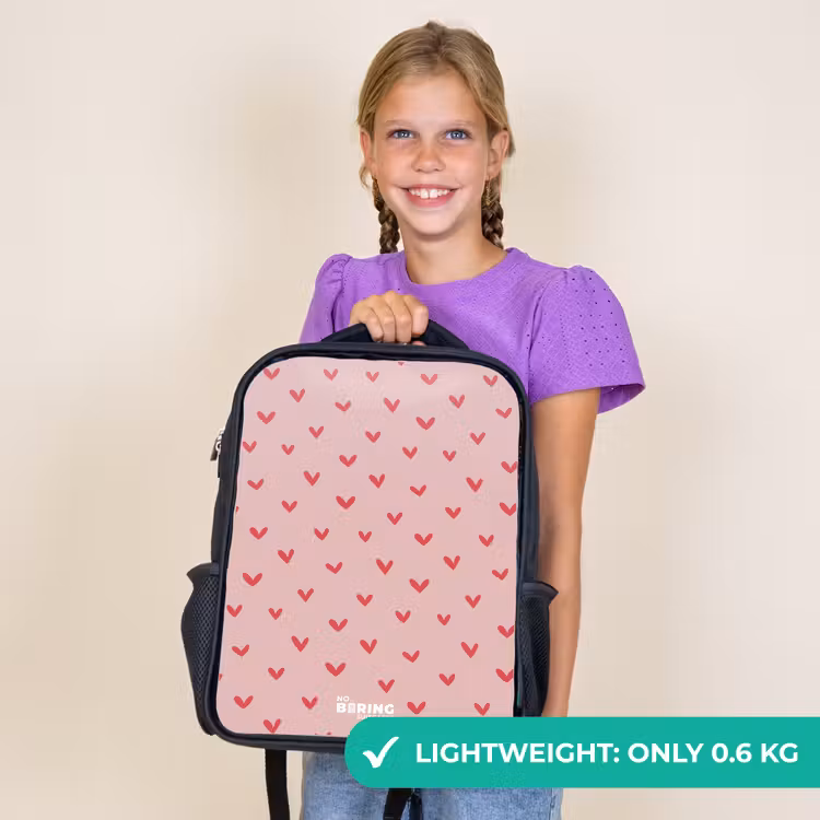 Kids backpack - Black - Heart pattern with pink colors — 9