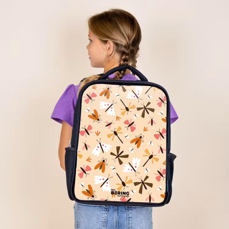 Kids backpack - Black - Insect pattern in brown, pink and orange on beige background — 4