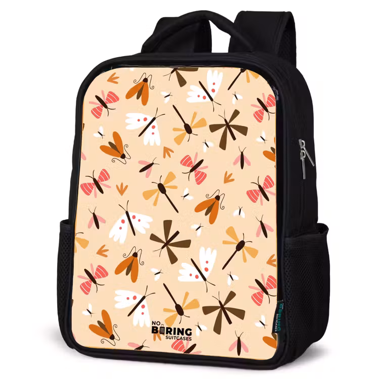 Kids backpack - Black - Insect pattern in brown, pink and orange on beige background — 6