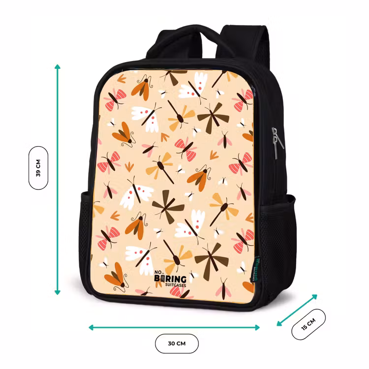 Kids backpack - Black - Insect pattern in brown, pink and orange on beige background — 8