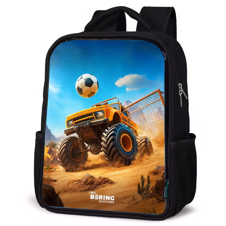 Kids backpack - Black - Monster truck scores goal in desert stadium — 6