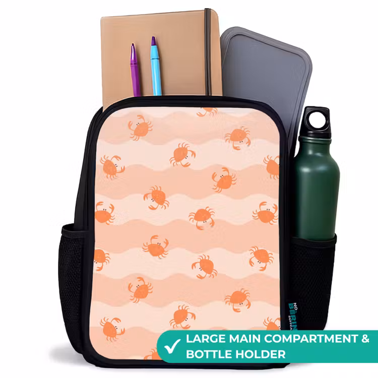 Kids backpack - Black - Orange crabs on wavy background — 10
