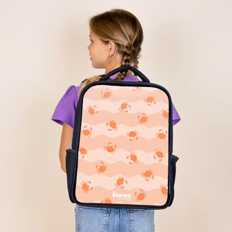 Kids backpack - Black - Orange crabs on wavy background — 4