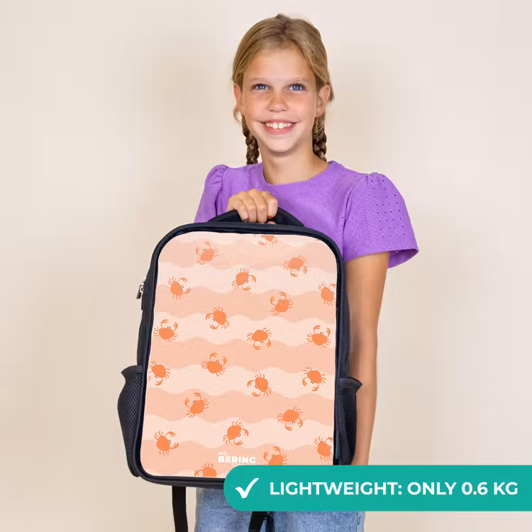 Kids backpack - Black - Orange crabs on wavy background — 9