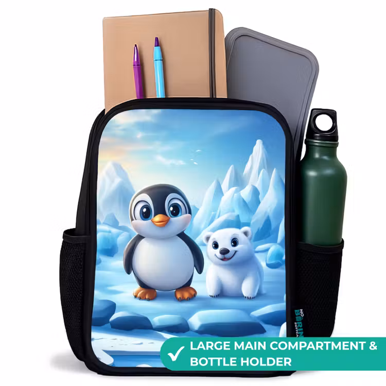 Kids backpack - Black - Penguin and polar bear on ice floes — 10
